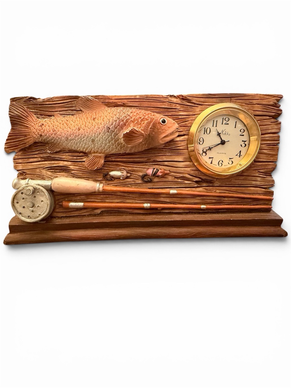 Vintage Fishing Wall Clock - Brown Fish Accent by